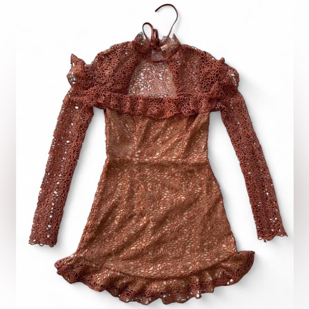 Lace Mini Dress | Open Back Long Sleeve | Size Medium
